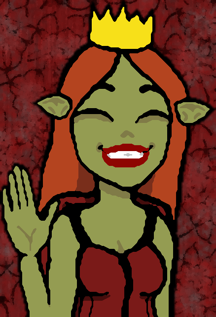 The Goblin Queen waving hello